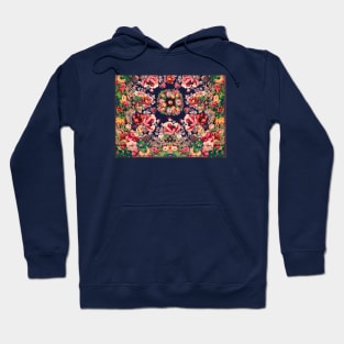 POPPIES,ROSES ,GREEN LEAVES,FLOWER CROWN,Art Nouveau Floral in Dark Blue Hoodie